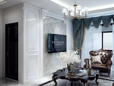 中铁城鉴湖栖郡110平三居室美式经典风格装修案例