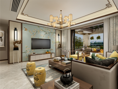 南湖国际社区一期160㎡三居室中式风格装修案例