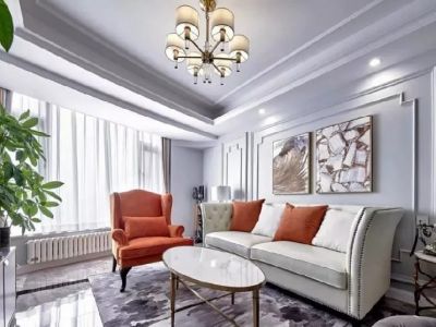 中国铁建·西派城美式风格113平米二居室装修效果图案例