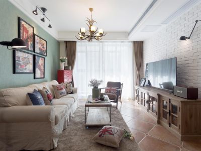 瀚城悦府美式风格102平米三室两厅装修案例