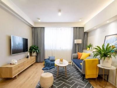 清河阳光北欧风格96平米三居室装修案例