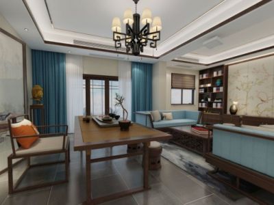 麓湖生态城蓝花屿中式340平米别墅豪宅装修案例