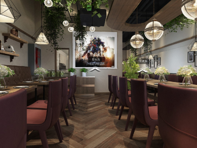 180㎡美式田园风格西餐厅装修案例