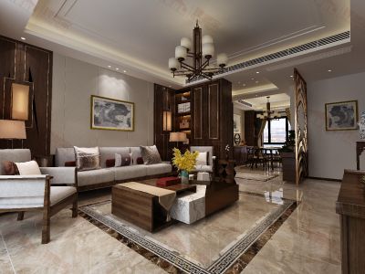 君河湾观邸153㎡新中式风格装修案例