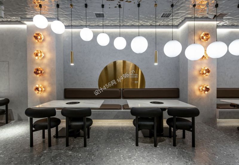 轻奢风格900平米火锅店墙面装修效果图