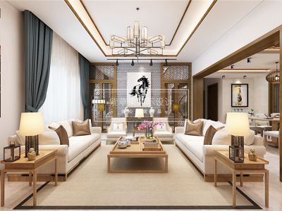 金科九曲河别墅55平新中式风格装修案例