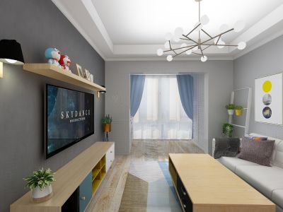 华彩城现代风格95平米三居室装修案例