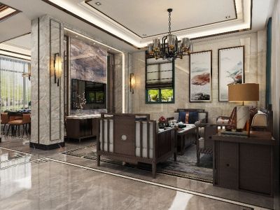 中天诚品别墅420平新中式风格装修案例