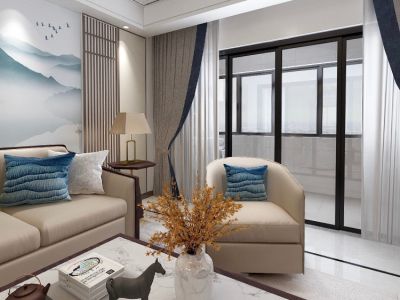 金辉江山铭著108平米新中式风三居室装修案例