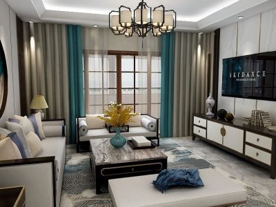 雅居乐湖居笔记四居133平新中式风格装修案例