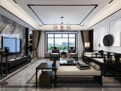 中铁琉森水岸平层156平新中式风格装修案例