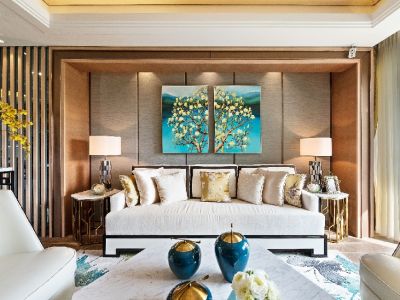 西港碧水湾110平米现代中式三居室装修案例