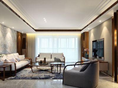 东泰城市之光99平米现代中式三居室装修案例