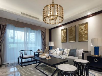 天地源曲江香都107平米新中式风格三居室装修案例