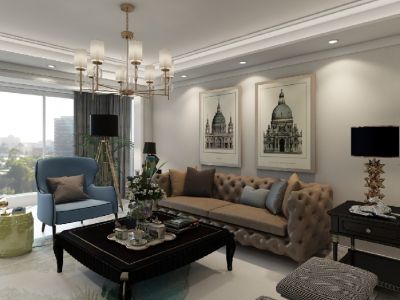 奥园璞樾湾轻奢风格127平米三居室装修案例