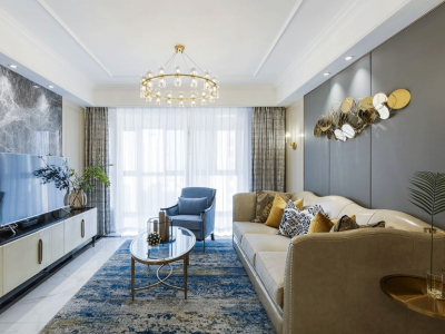 电建地产洺悦府轻奢风格107平米三居室装修设计案例