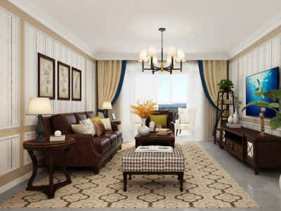 昊龙华庭四居126平美式风格装修案例