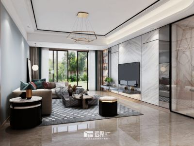 绿地GIC现代轻奢风格230平米别墅装修案例