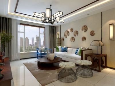 中海城南华府225平三室两厅新中式装修案例