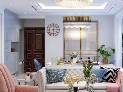 金田花苑98㎡三居室美式轻奢装修案例