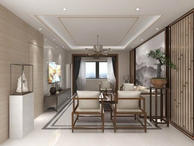 美林苑115㎡三居室新中式风格装修案例