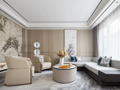 鸿基·君临天下三期新中式风格118平米二居室装修设计案例