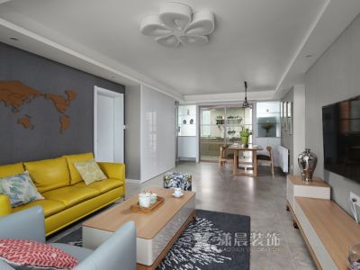 宋都美域现代简约114平米三居室装修案例