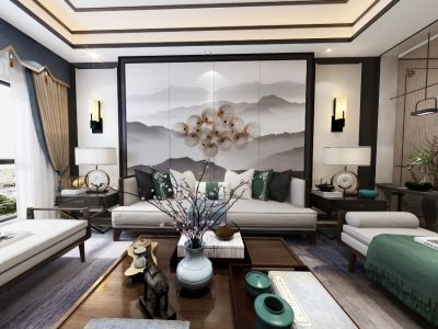 中铁国际生态城云栖谷300平米中式风格别墅装修效果图案例