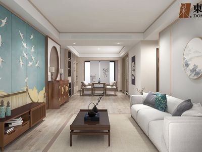 中冶盛世滨江140平三室两厅新中式风格装修案例