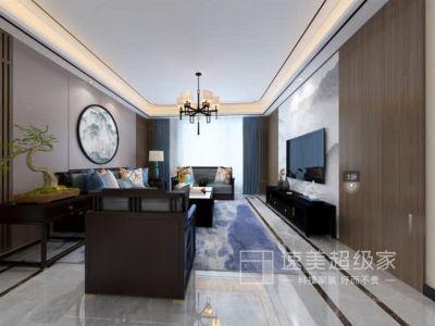 江山大境新中式风格119平米三室两厅装修案例