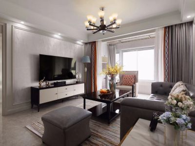 星叶瑜憬湾110平三居室美式风格装修案例