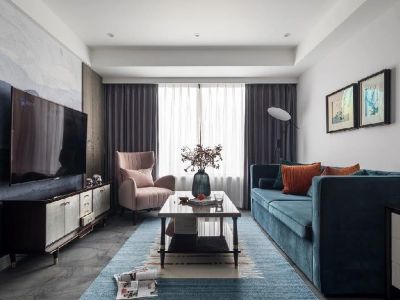 奥体金茂悦美式风格92平米三居室设计效果图案例