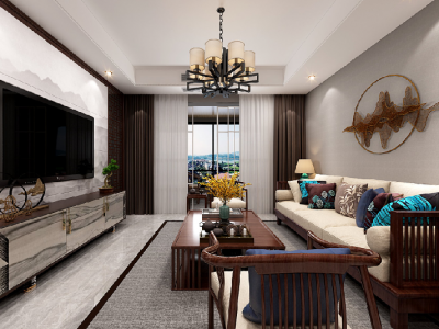 隆昊昊天园117㎡新中式风三室两厅装修案例