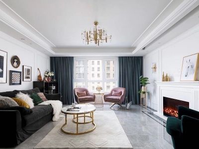 恒大·翡翠龙庭美式风格135平米三居室设计效果图案例