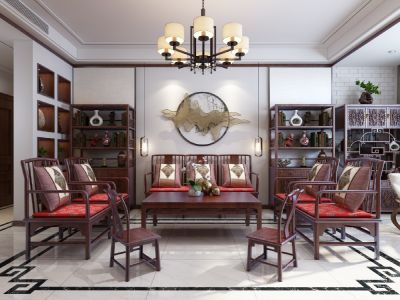 盛华未来城新中式风格126平米三居室装修案例