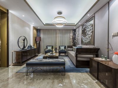 鼎世华府新中式风格132平米三居室装修案例