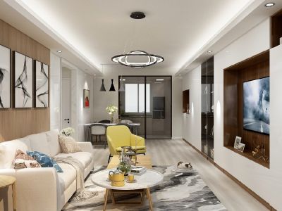 绿岛筑103平米三居现代简约装修案例