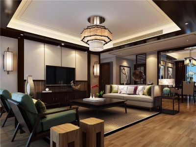 华府双楠新中式风格136平米三居室装修案例