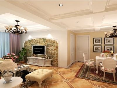 龙塘家园95平方米美式田园风格二居室装修案例