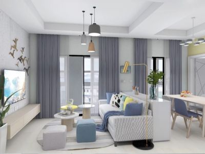 绿地柏仕公馆90㎡北欧简约风三居室装修案例