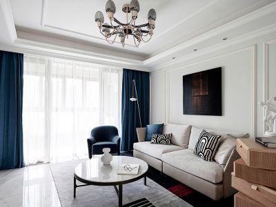 鸿通·翡翠城·紫云府美式风格93平米二居室装修设计图案例