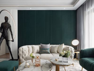 海尔产城创云玺轻奢风格99平米三居室装修效果图案例