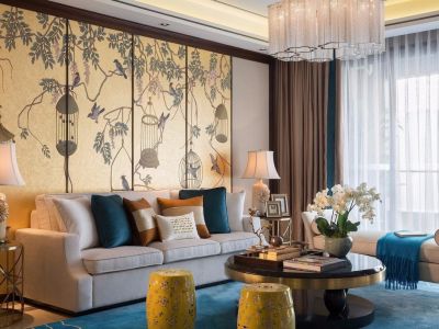 京汉新城悦隽风华新中式风格133平米三室两厅装修案例