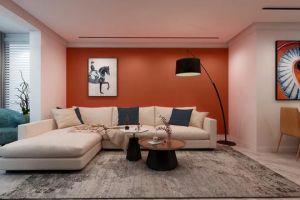 [福州龙泽装饰]108平现代简约风装修案例，暖橙与蓝灰的碰撞