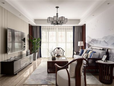 昆仑望岳新中式风格143平米三室两厅装修案例