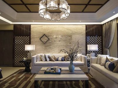 鸿通雍河湾新中式风格141平米三居室设计效果图案例