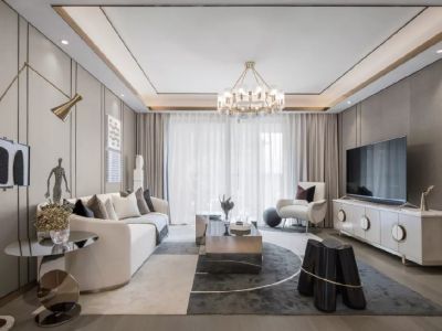 鸿通·翡翠城·紫金府轻奢风格107平米三居室设计效果图案例