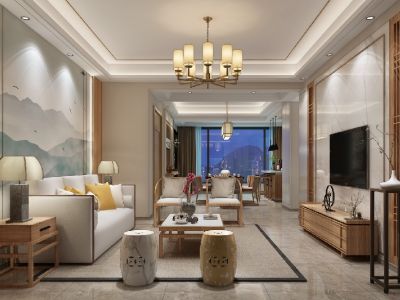 海长流128平米新中式风格三室两厅装修案例