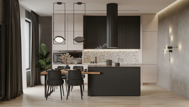 108㎡现代北欧风三居室餐厅吧台装修效果图