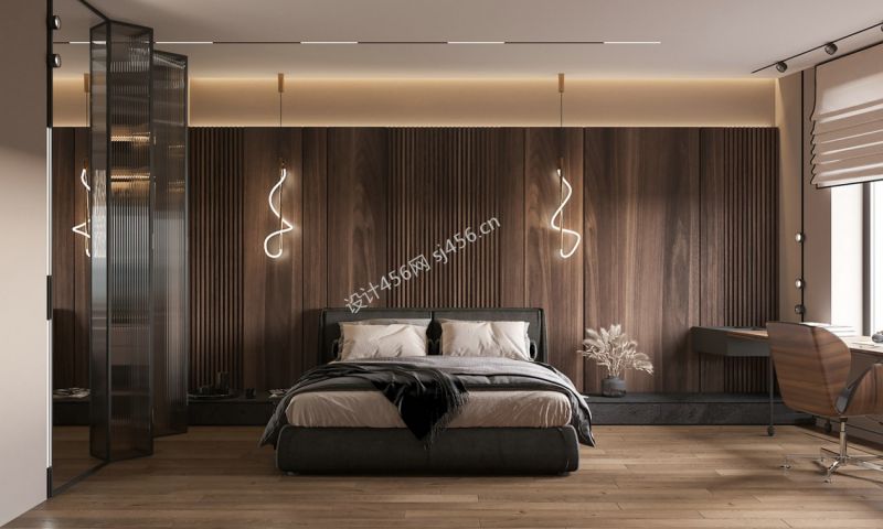 108㎡现代北欧风三居室卧室背景墙装修效果图